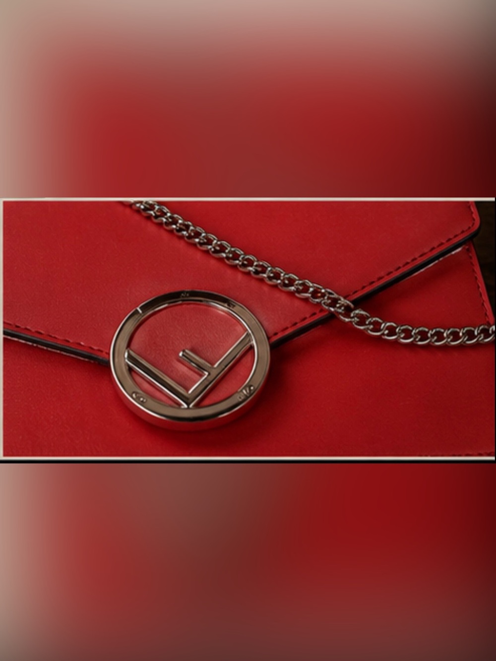 Fendi Kan I F Logo Chain Wallet Crossbody Bag ❤️ Red Leather New Without Tags ❤️ - Picture 4 of 8